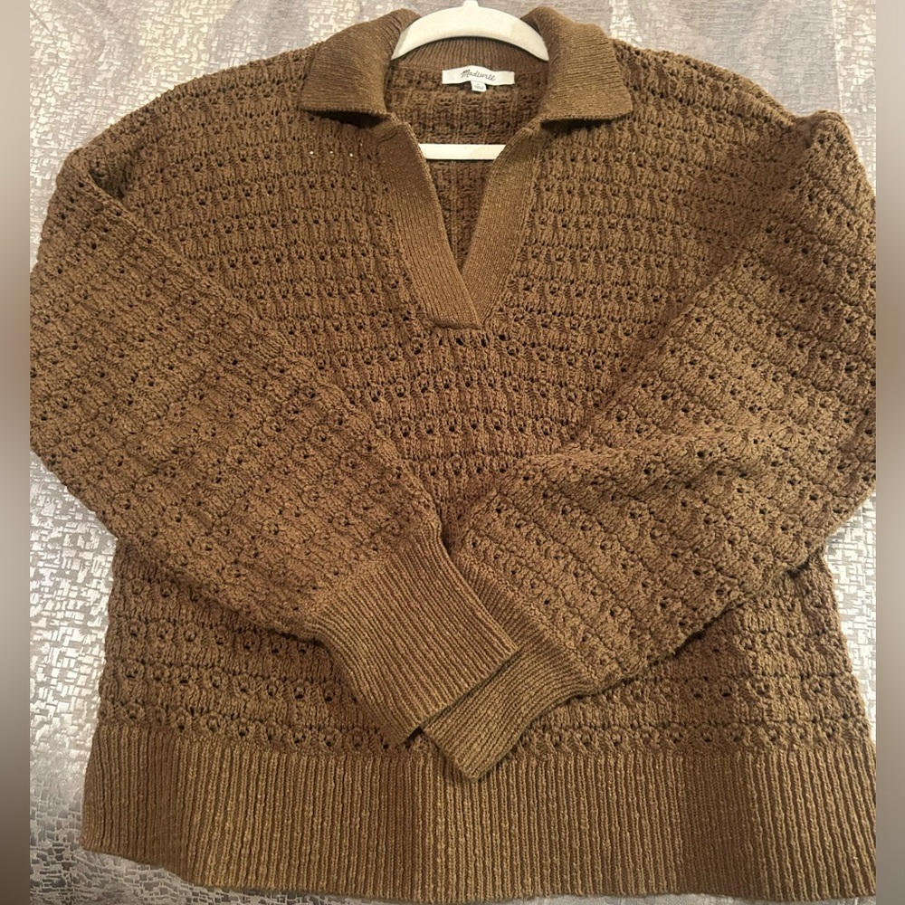 Madewell Sunbury Open-Stitch Polo Swater